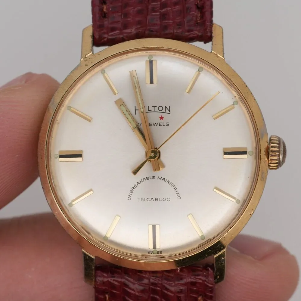 Vintage Hilton 17 Jewels Manual Wind Watch 33mm New Crystal NOS Strap Runs Well